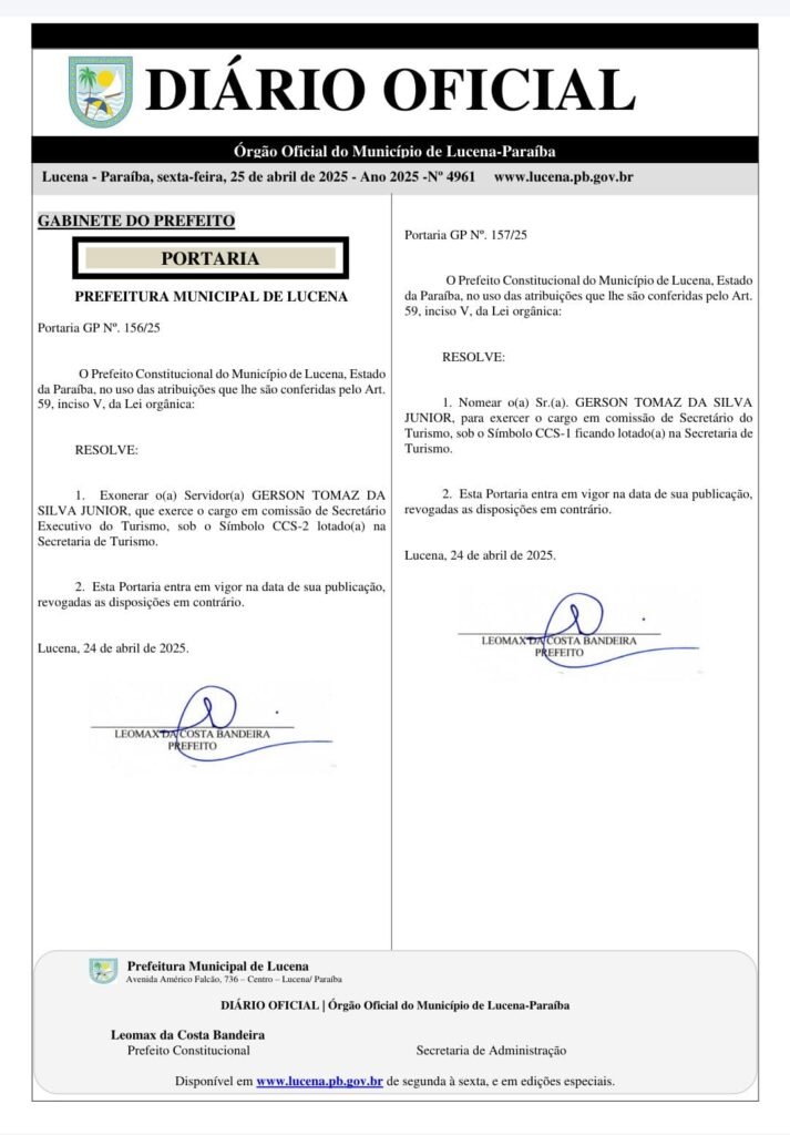 Gerson Júnior é Efetivado No Cargo De Secretário De Turismo Da Cidade De Lucena